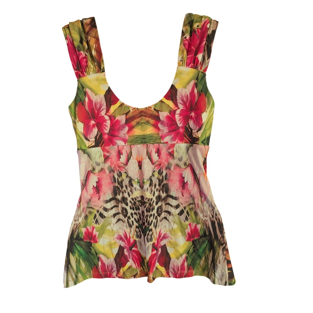 Boston Proper Tank Top Women S Tropical Animal Print Ruched V-Neck Sleeveless